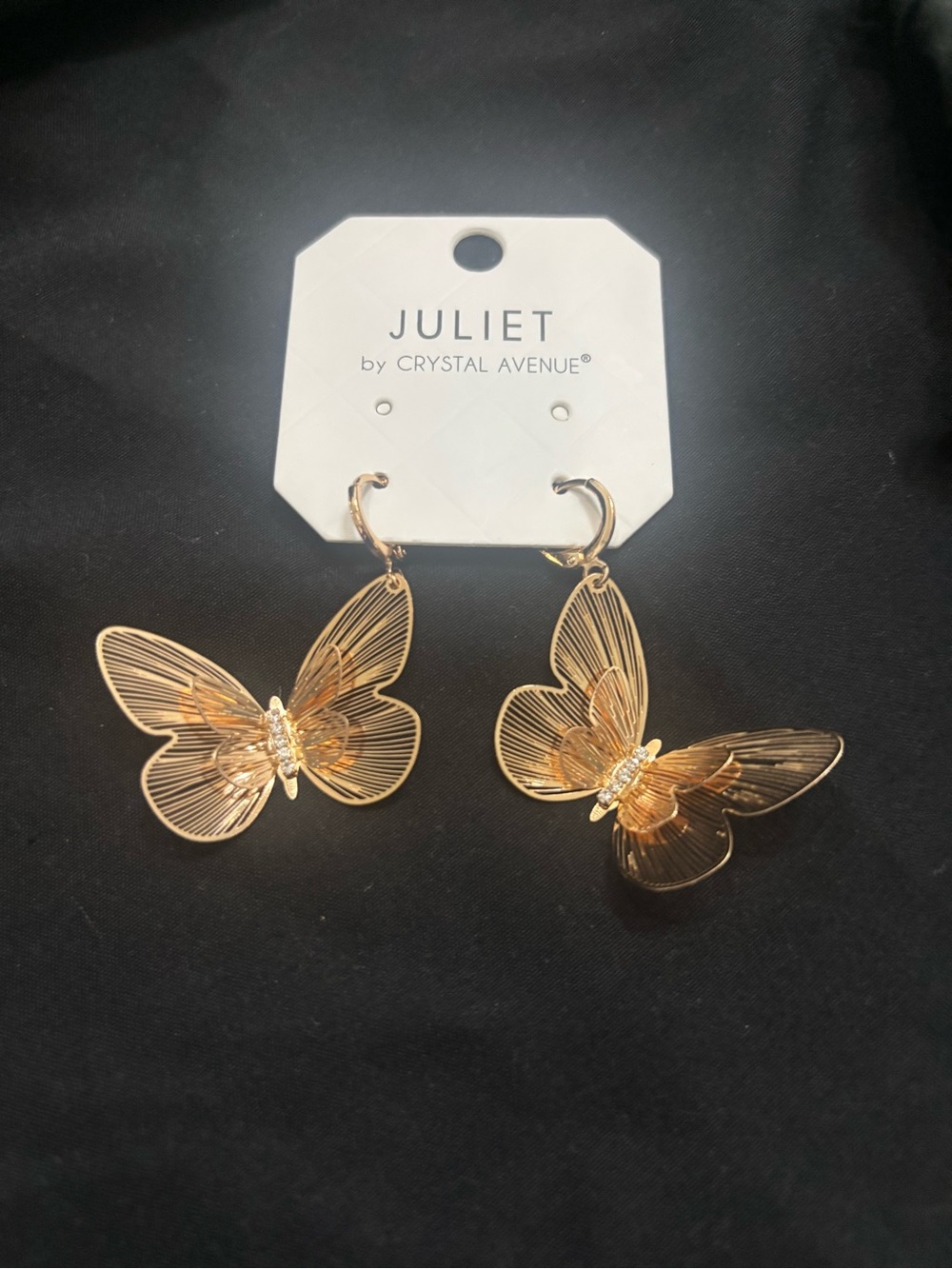 Gold Butterfly Filigree Drop Earrings